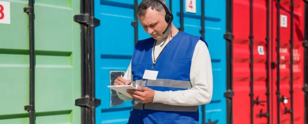 Cargo integrity inspection with high-security bolt seals on a shipping container